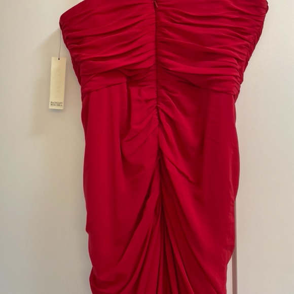 Badgley Mischka Strapless Red Silk Ruched Sides Formal Prom Gown NWT 8 - Picture 5 of 14